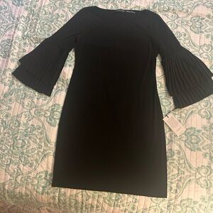 Ivanka Trump Black Pleated Bell Sleeve Sheath Dress